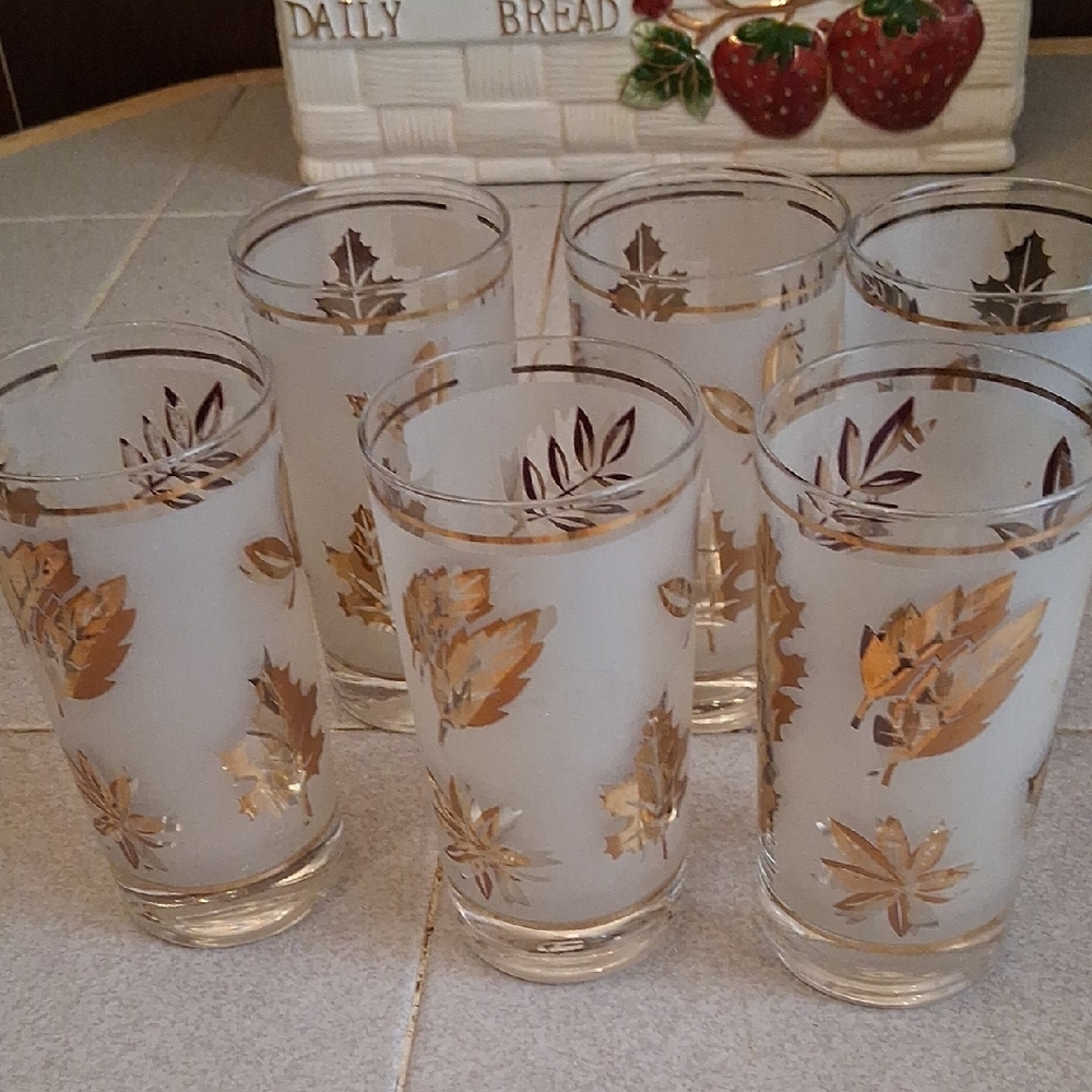 Gold Leaf Frosted Glass Tumblers - Set of 6